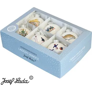 GLASSOR Set 6 vánočních ozdob Josef Lada dětem s říkadly sklo 6 ks