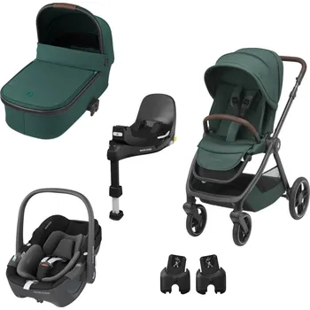 Kočárek MAXI COSI Akční set Kočárek Oxford 2v1 + autosedačka + báze + adaptéry Essential Green