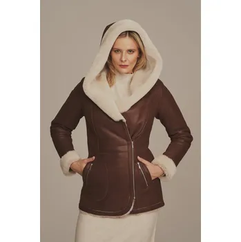 Dámský kožich Dámský dubeňák s kapucí - Pravý kožich (XL - 44)