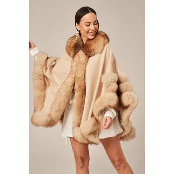 Dámské pončo Luxusní dámské pončo béžové barvy (XXXXL - 50)