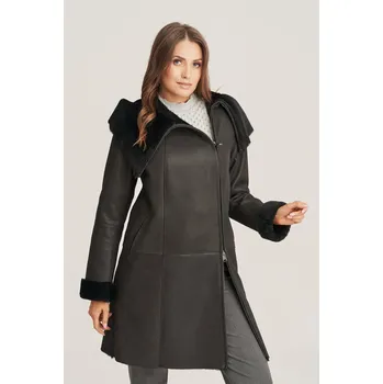 Dámský kabát Dámsky dubeňák z ovčí kůže - Zimní dámský kabát černý (Indywidualny)