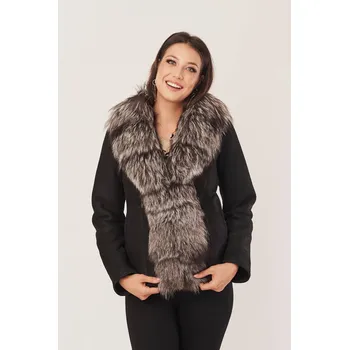 Dámská casual bunda Dámská černá zimní bunda s pravou kožešinou - Kožich dámský (XL - 44)