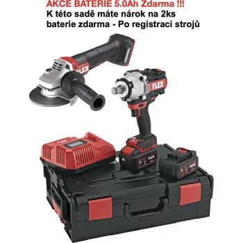 Akční sada - FLEX IW 3/4" 1600 18-EC/5.0 Set, Rázový utahovák 3/4, 2100Nm + FLEX LBP 125-15 18-EC C Aku úhlová bruska s pádlovým spínačem a brzdou 18 V, 125 mm