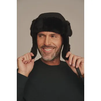 Čepice KONOPKA Kožešinová ušanka z ovčí kůže černá L - 40