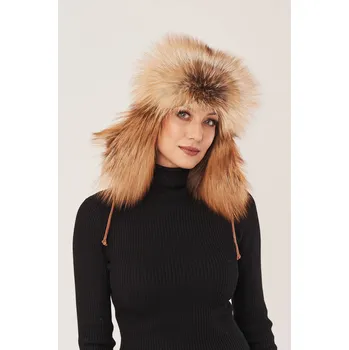 Čepice Dámská zimní kožešinová světle hnědá čepice - ušanka (XL - 42)