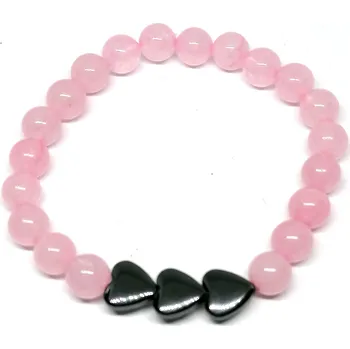 Náramek Růženínový náramek se 3 hematitovými srdíčky