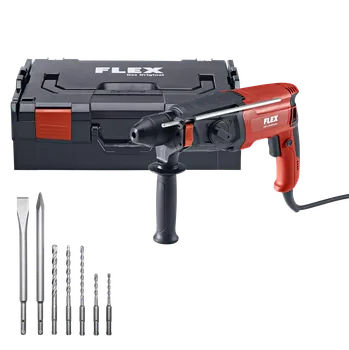 Pneumatické kladivo FLEX CHE 2-28 SDS-plus vrtací kladivo 2,5 kg + sada sekáčů/vrtáků (Verze: stroj s kufrem + odsávací adaptér)