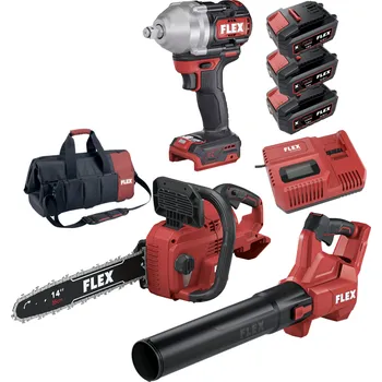FLEX PACK Akční Sada Nářadí č.08, Řetězová pila + fukar na listí + rázový utahovák 950Nm