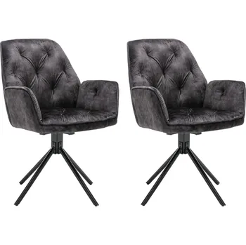 Jídelní židle byLIVING Jídelní židle set 2 SARINA/ Vintage samet antracit / Rám kov černý / Sedák otočný o 360° / Jídelní židle / Křeslo / Š 59,5, V 89, H 62 cm |