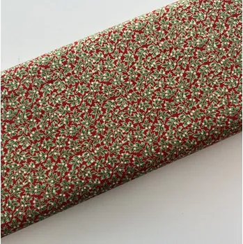 Vánoční plátno Listy a bobulky na červené (E) (100% prémiové plátno)