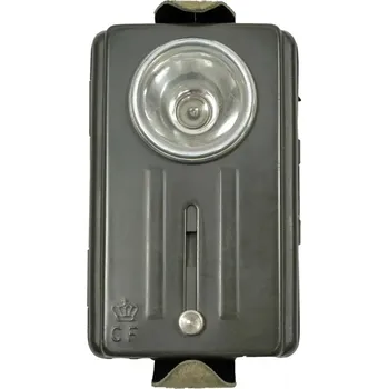 Svítilna ARMÁDNÍ ORIGINÁL DÁNSKO Baterka plechová svítilna CF civilní obrana Dánsko originál Šedozelená