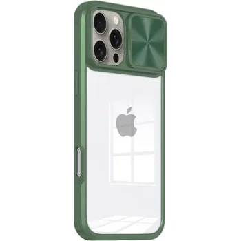Pouzdro na mobilní telefon Kryt s posuvnou krytkou čočky fotoaparátu pro iPhone 16 Pro Max - olivový