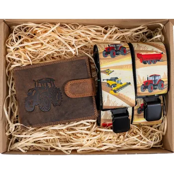Set školních potřeb PIX Dárkový set pro muže - Kožená peněženka a kšandy - Farmář