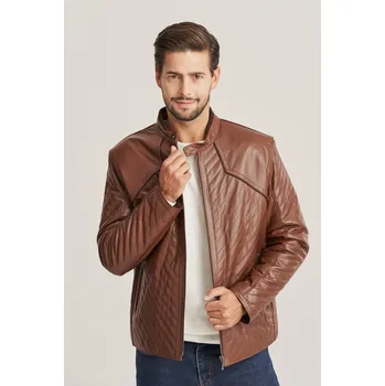 Pánská casual bunda Pánská světle hnědá kožená bunda (XL - 56)