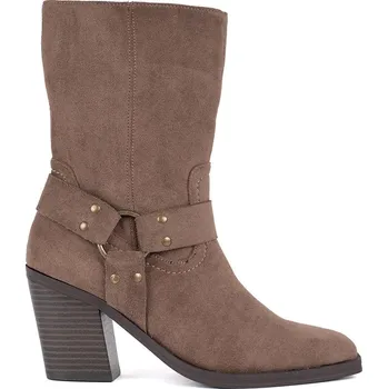 Dámské kozačky Semišové hnědé nízké kozačky na sloupku RB157P-B Velikost: 39