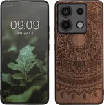 Dřevěné pouzdro KWmobile - Xiaomi Redmi Note 13 Pro 5G / Poco X6 5G Indian sun (Pouzdro na mobil Xiaomi Redmi Note 13 Pro 5G / Poco X6 5G z přírodního dřeva s ornamentem + silikonová vanička - Indian sun)