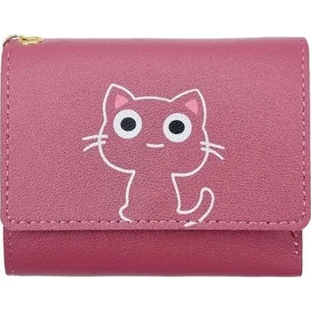 Peněženka Dámská peněženka s kočičím motivem - Tmavě růžová