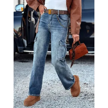 Dámské džíny Dámské kalhoty URBANNOW Džínové cargo UY2250 Barva: Nebeská, Velikost: XS