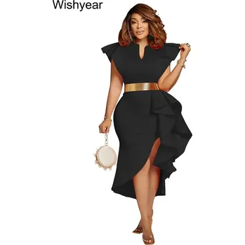 Dámské šaty Večerní šaty s volánem Barva: Černá, Velikost: 2XL