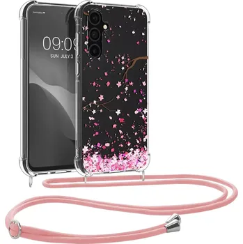 Pouzdro na mobilní telefon Crossbody pouzdro kwmobile - Samsung Galaxy A35 5G s popruhem - Cherry blossoms (Kwmobile crossbody silikonové pouzdro na Samsung Galaxy A35 5G – praktické pouzdro s popruhem na krk nebo přes rameno)