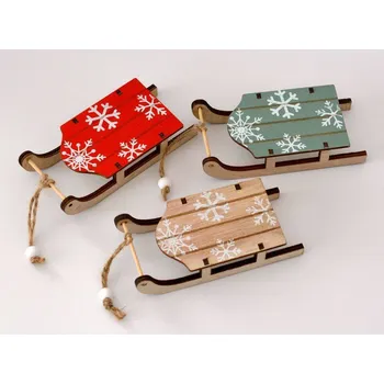 Vánoční dekorace Dřevěná dekorace - Sáňky se sněhovými vločkami - MENTOLOVÉ