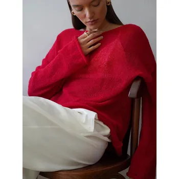 Dámský svetr Oversize lehký svetřík Barva: Červená, Velikost: L