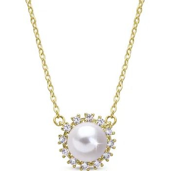 Řetízek biju Pozlacený řetízek 14k + přívěsek, perla se zirkony 3002233