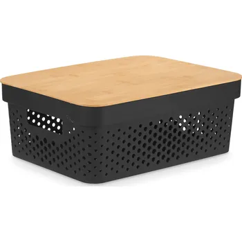 Keramický dřez Kinvara Plastová nádoba s bambusovým víkem, 36 x 26 x 14 cm, černá