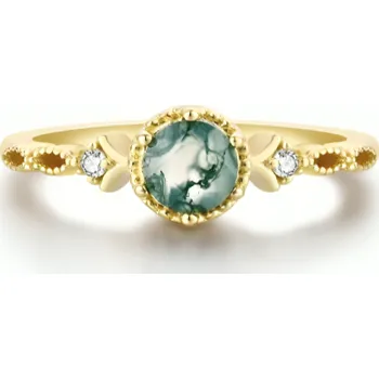 Prsten Stříbrný prstýnek MECHOVÝ ACHÁT GOLD Velikost prstenu: 9 (EU: 59-61) Ag 925; ≤1,8 g.