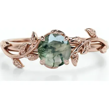 Prsten Stříbrný prsten MECHOVÝ ACHÁT ROSE GOLD Velikost prstenu: 5 (EU: 49-50) Ag 925; ≤2,2 g.