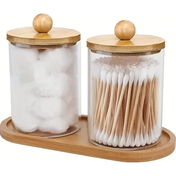 Sada koupelnových doplňků Organizér do koupelny s bambusovým tácem | dózy do koupelny | koupelnová sada