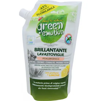 Mycí prostředek Hypoalergenní leštidlo do myčky Green Emotion Brillantante, náhradní náplň, 500 ml