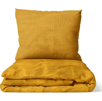 Povlečení DARRÉ Mušelínové povlečení mustard 140 x 200, 70 x 90 cm zipový uzávěr