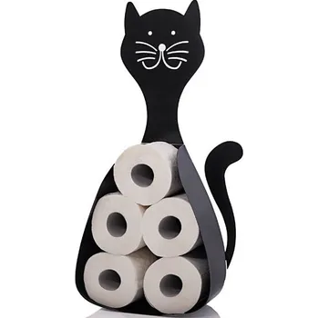 Zásobník na toaletní papír kovový kočka černá 28 x 11 x 55 cm