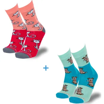 Dámské ponožky COLLM STYLE SOCKS pes a kočka 2 páry červená EUR 43 - 46