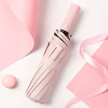 Deštník Luxusní automatický větruodolný deštník pro muže i ženy | velký deštník, ochrana před deštěm - růžový