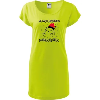 Dámské oblečení DOBRÝ TRIKO Dámské tričko/šaty Vánoční kočka Velikost: M, Barva: Limetková