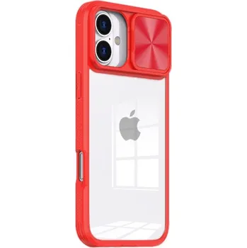 Pouzdro na mobilní telefon Kryt s posuvnou krytkou čočky fotoaparátu pro iPhone 16 Plus - červený