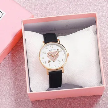 Hodinky Stylové dětské hodinky se srdcovým ciferníkem - černá