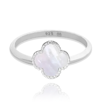 Prsten MINET Stříbrný prsten čtyřlístek s bílou perletí vel. 58 Velikost prstenu: 58