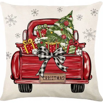 Vánoční dekorace Dekorační Vánoční Povlak na Polštář Truck Mašle Stromeček 45x45 cm