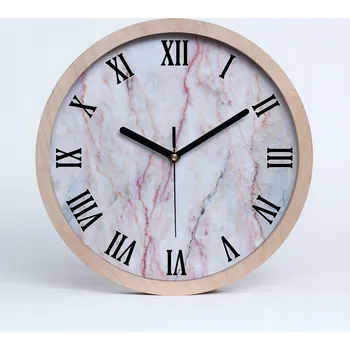 Hodiny Dřevěné nástěnné hodiny římské mramorové fi 25 cm