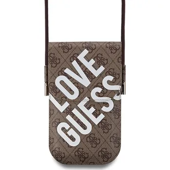 Telefonní příslušenství Pouzdro Guess PU 4G Big Love Logo taška na telefon Brown