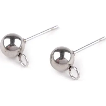 Materiál na výrobu šperku Náušnicová puzeta s kuličkou Ø6 mm z nerezové oceli, barva platina