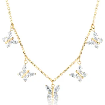 Náhrdelník Zlacený ocelový náhrdelník zirkonoví motýlci - Zlacený ocelový náhrdelník se zirkonovými motýlky