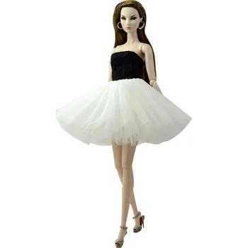 Doplněk pro panenku Šaty s krátkou vrstvenou sukní pro Barbie Barvy: černo-bílá