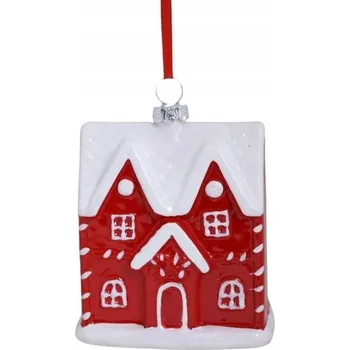 Vánoční dekorace Ozdoba na vánoční stromeček Vánoční Koule Domek červeno-bílá - 8x9,5 cm - Vánoce
