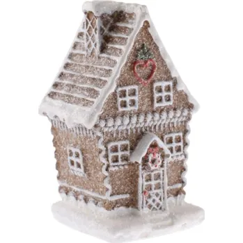 Vánoční dekorace Domeček perníkový 11cm červené srdíčko, polyresin