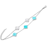 MINET Stříbrný náramek ČTYŘLÍSTKY s bílou perletí a tyrkysem