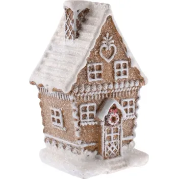 Vánoční dekorace Domeček perníkový 11cm bílé srdíčko, polyresin